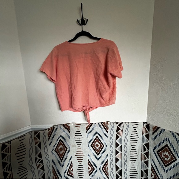 Vintage Peach cropped linen beach summer button up shirt top tie front M SMC - Picture 2 of 6